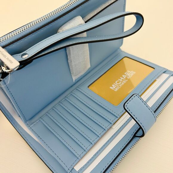Michael Kors Wallet Jet Set Large Ombré Signature Logo Wristlet LT Sky - Picture 4 of 4